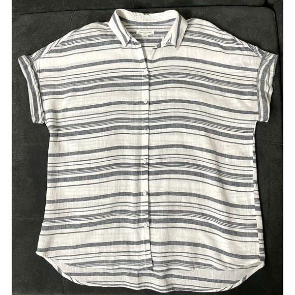 Women's Beach Lunch Lounge Top Size Large Blue/White Striped Cotton/Linen Blend - Picture 7 of 7